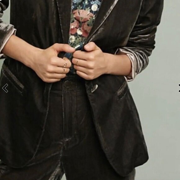 Anthropolgie ett:twa Gallery Velvet Womens Blazer Jacket Taupe Brown Size 0 - Picture 4 of 9